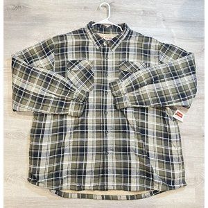 Wrangler Authentics Mens 3XL‎ Flannel Shirt Sherpa Lined Green Plaid Shacket NWT